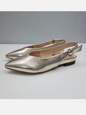 Frankie4 Luna Gold Metallic Slingback Flats Womens 9 Pointed Toe Comfort